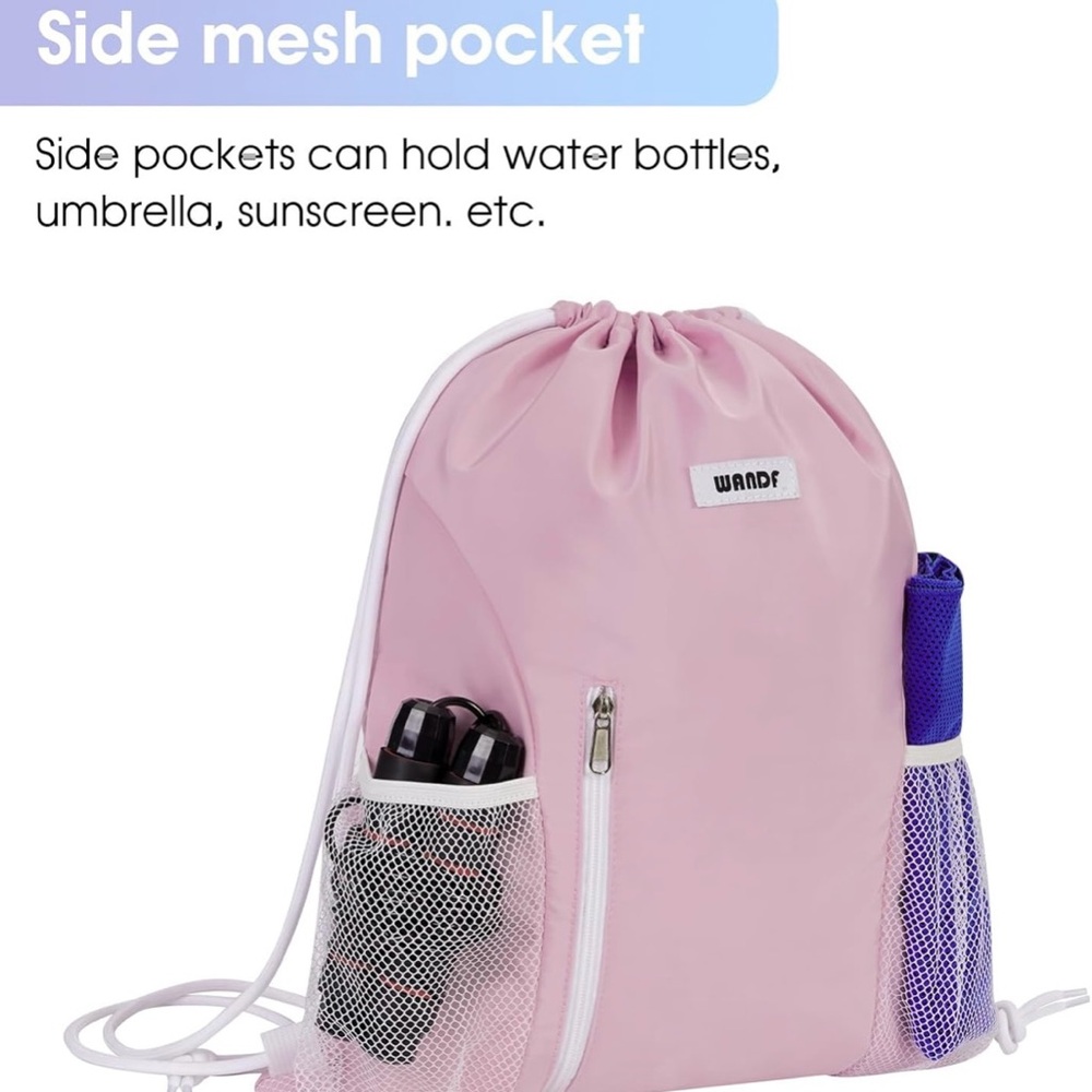 WANDF Drawstring Water Resistant Backpack Gym Sackpack String Bag - Picture 8 of 9